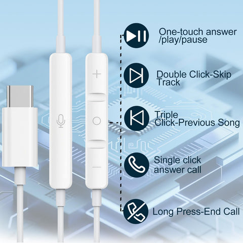 1 Pack-USB C Headphones for iPhone 17/16/15 Pro Max,Type C Earbuds Wired Earphones with Mic & Remote Control Noise Cancelling for iPhone 17/16/15 Plus/Air/Pro, iPad Pro, Galaxy S25/S24/S23/S22,Note 20