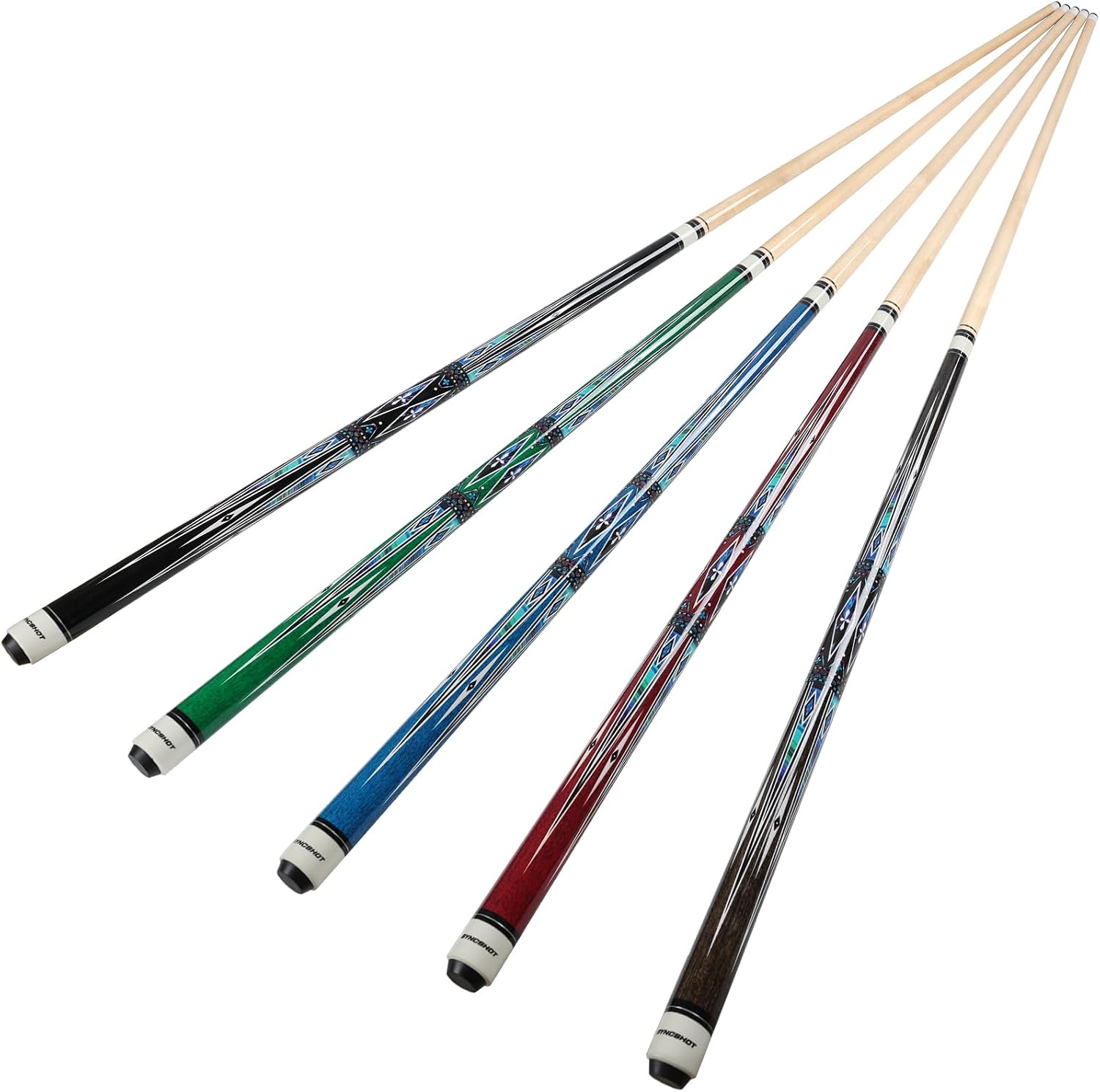 Pool Cue Set of 5, 58" Maple Wood Cue with Various Weights&Colors