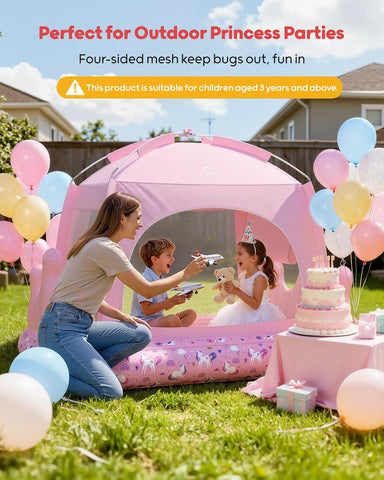 QPAU Kids Air Mattress with Tent and Fast Pump, for Ages 3+ Girls Princess