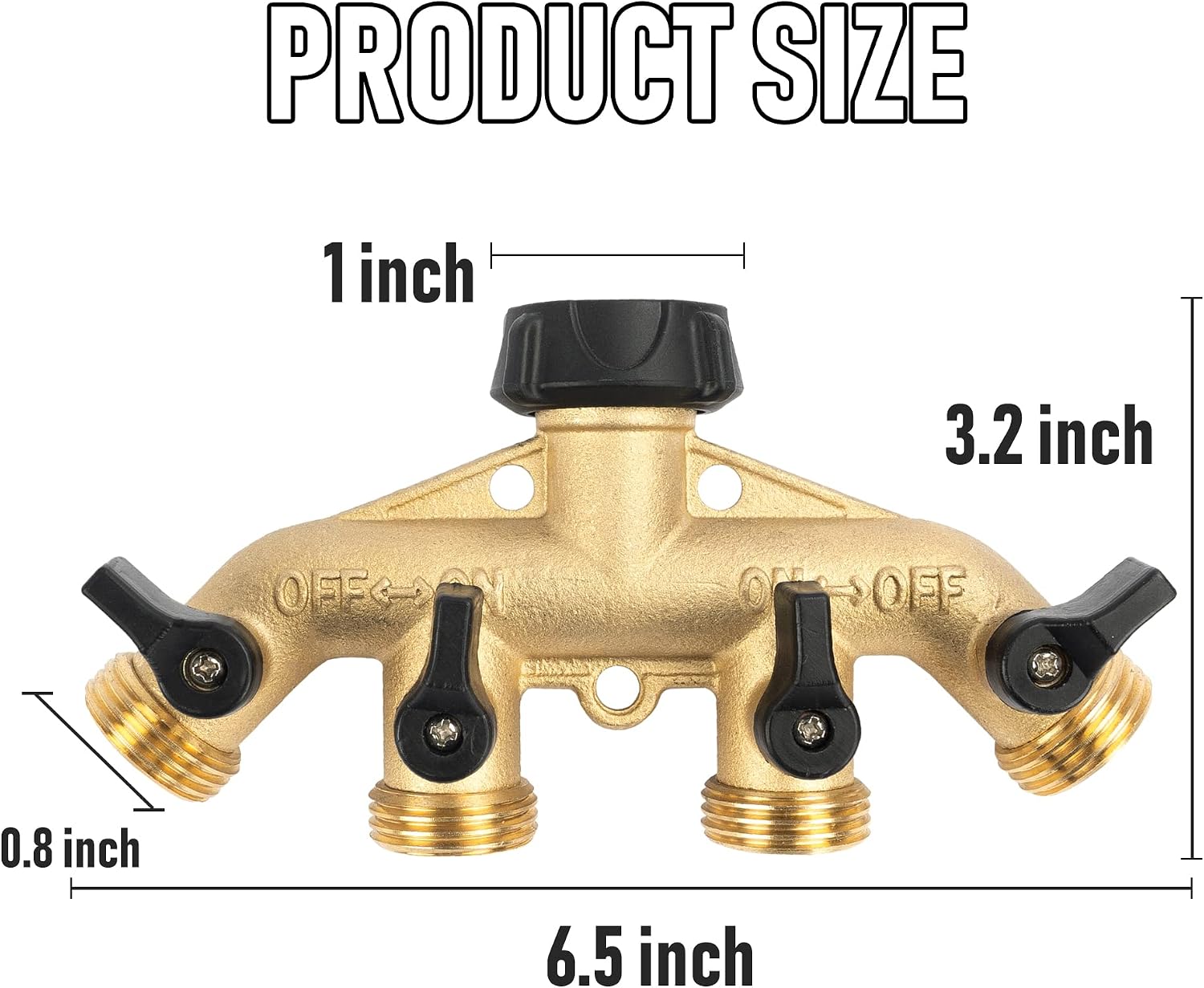 Hourleey Brass 4 Way Heavy Duty Garden Hose Splitter, Water Hose Splitter for 3/4" Hose Connector, Hose Faucet Splitter Hose Spigot Adapter 4 Valves with 4 Rubber Washers & Tape