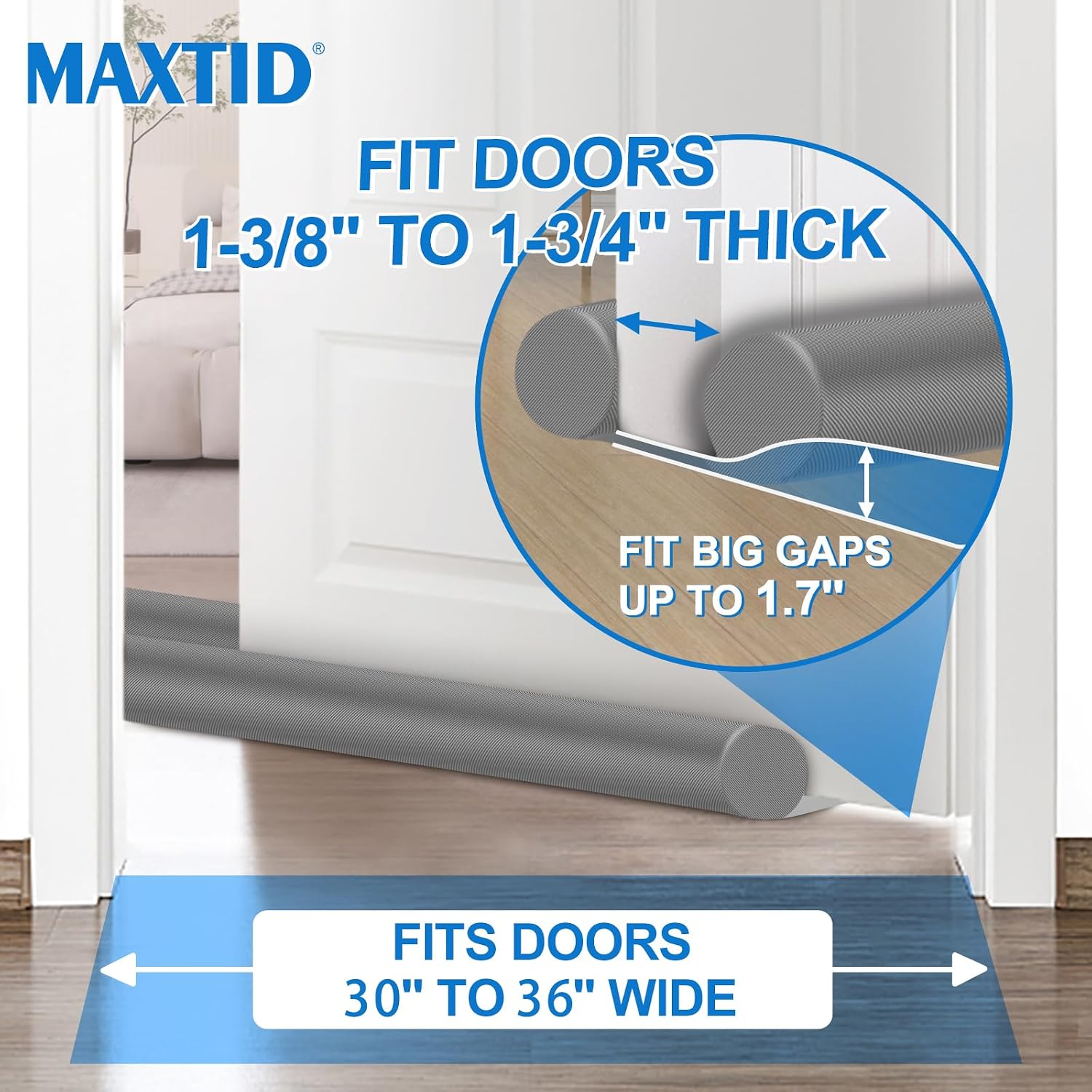 MAXTID Door Draft Stopper for Bottom of Door Weather Stripping Seal 36"Grey