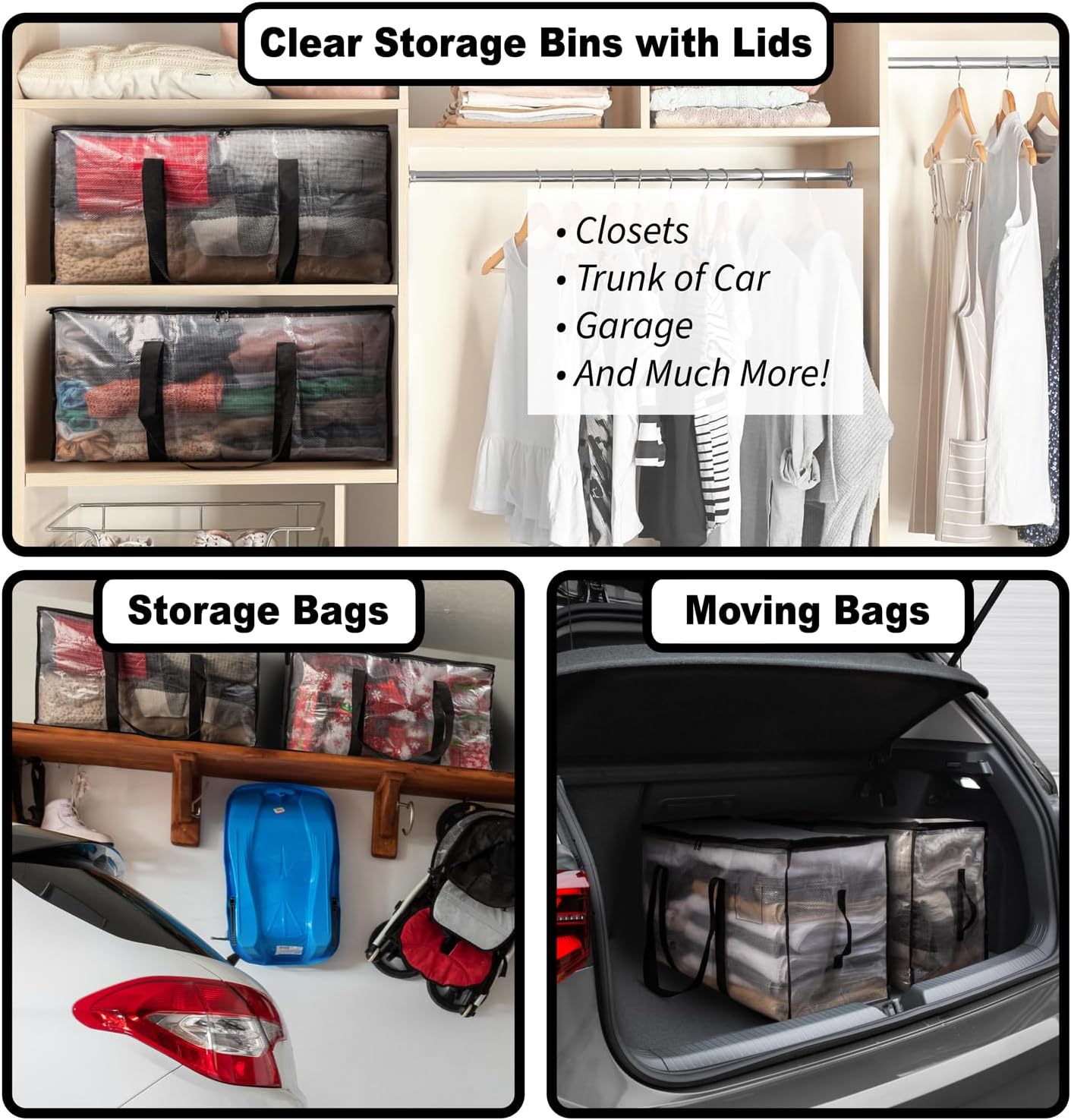ClearSpace Heavy Duty Moving Bags or Storage Bins with Lids, Clear, 4 Pack