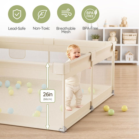 Uanlauo Beige Small Baby Playpen - 47x47in Playpen for Babies and Toddlers