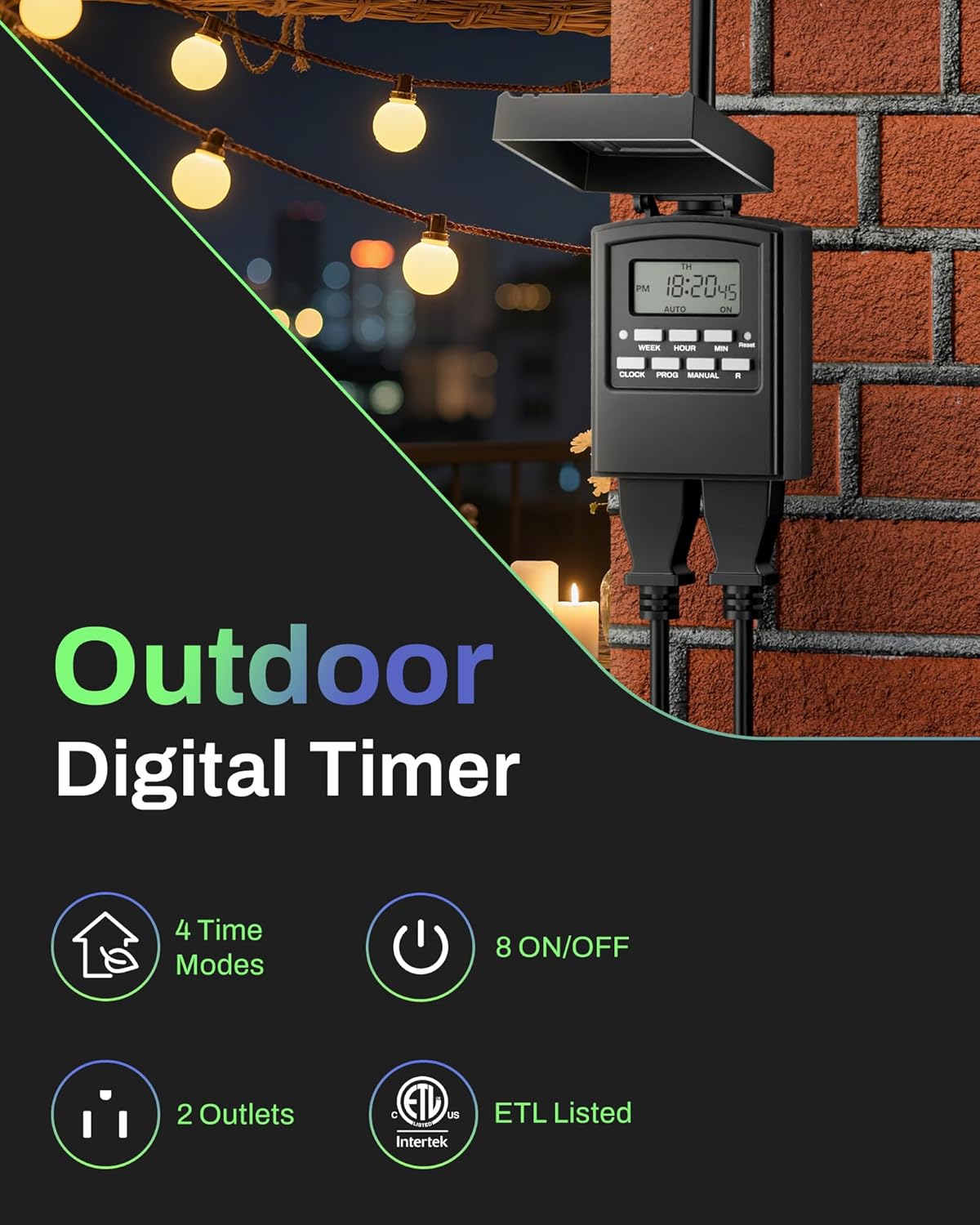 BN-LINK Outdoor 7-Day Programmable Timer Outlet, 2 Outlets, 2 Pack