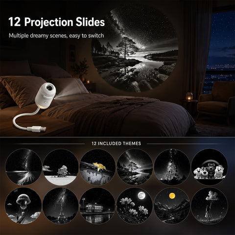 Galaxy Star Night Light Projector, 2-in-1 Portable with 12 Projection Films, 360° Adjustable Control Eye‑Caring LED Night Light for Kids Adults Bedroom Home Ceiling Car Decor Gift