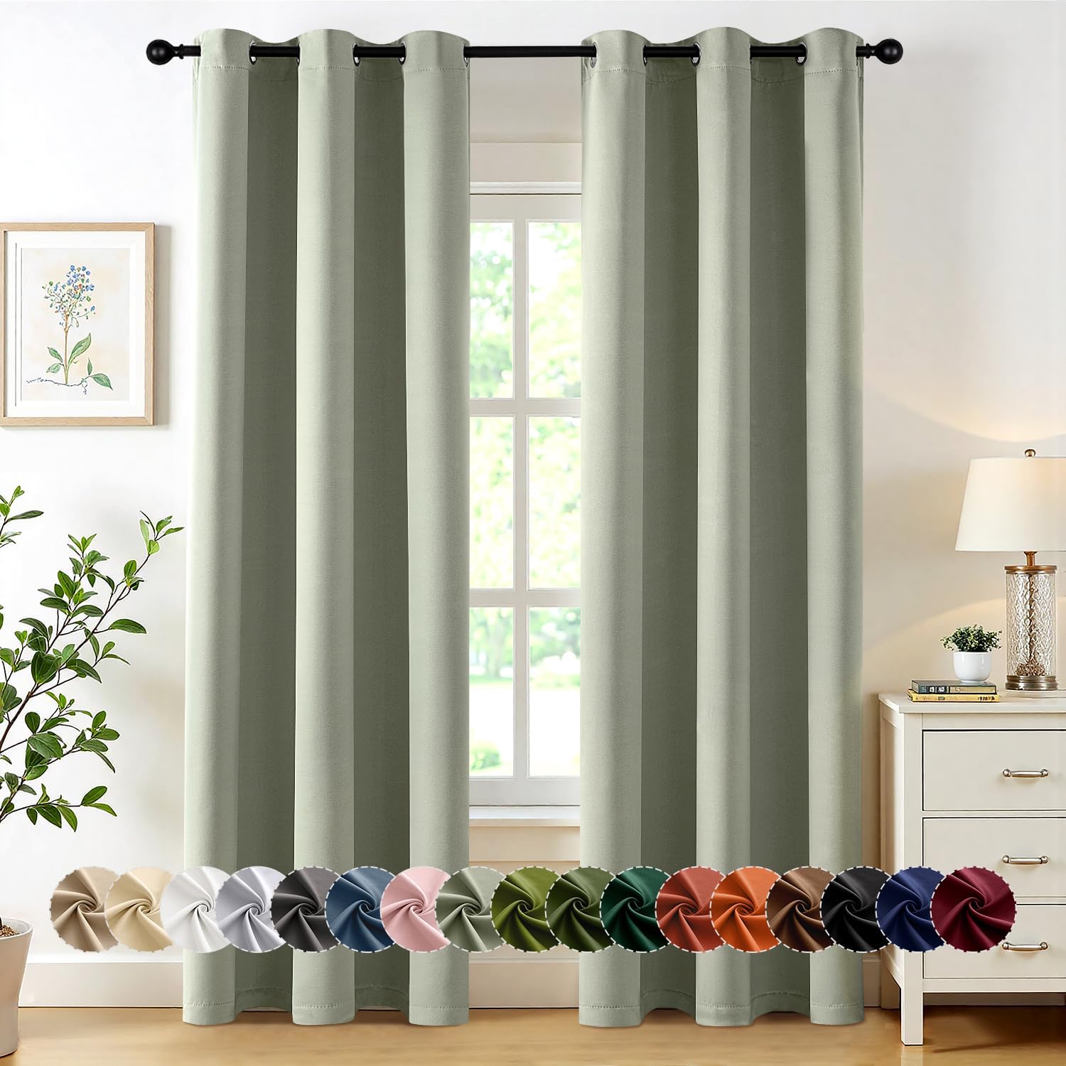 MIULEE Blackout Curtains for Bedroom 2 Panels 40 x 84 Inch Long Sage Green