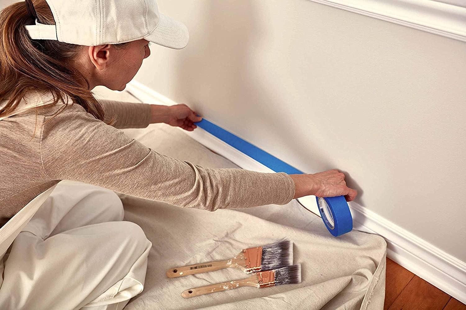 ZUPERIA Canvas Drop Cloth for Painting (Size 4' x12' Feet Pack of 4) Painters Drop Cloth for Painting, Furniture & Floor Protection All Purpose Thick Canvas tarp with Double Stitched Edges