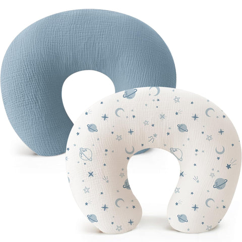 Konssy 2-Pack Muslin Nursing Pillow Covers, Star Soft Slipcover for Baby