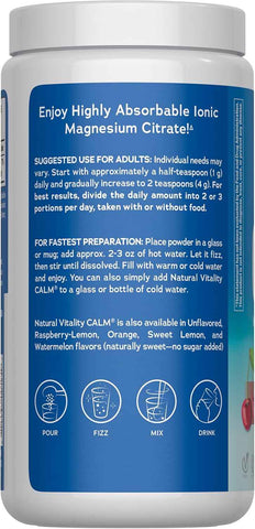 Natural Vitality Calm Magnesium Powder | Relaxing Drink Mix | Cherry Flavored Supplement | 325mg Per Serving | Non-GMO, Gluten-Free & Vegan Formula | 16oz
