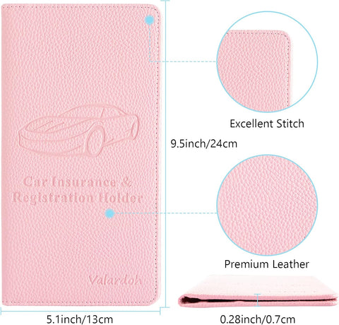 Valardoh Premium Car Registration and Insurance Card Holder, Car Document Holder for Cards, Driver License & other Essential Documents (Pink)
