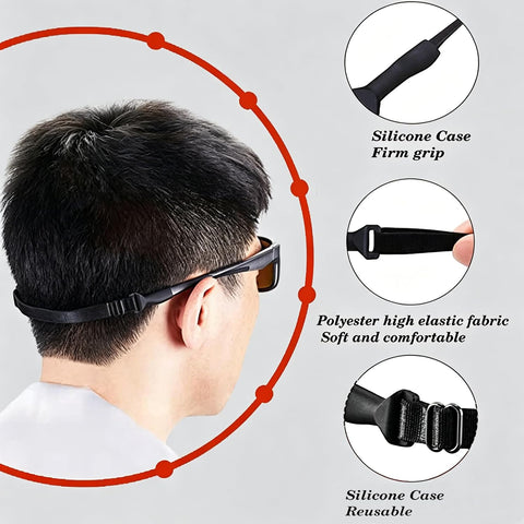 KSACLE Adjustable Glasses Strap, Upgrade 4 Pack No Tail Eyeglass Straps, Universal Fit Rope Eyewear Retainer, Sport Unisex Sunglass Retainer Holder Strap for Men, Women and Kids (Black, 8-13 inch)