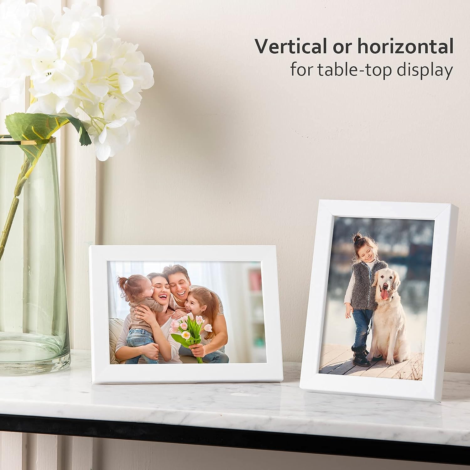KINLINK 4x6 Picture Frame White Set of 4, Wooden Photo Frames with Plexiglass for 4x6 without Mat for Table and Wall Display