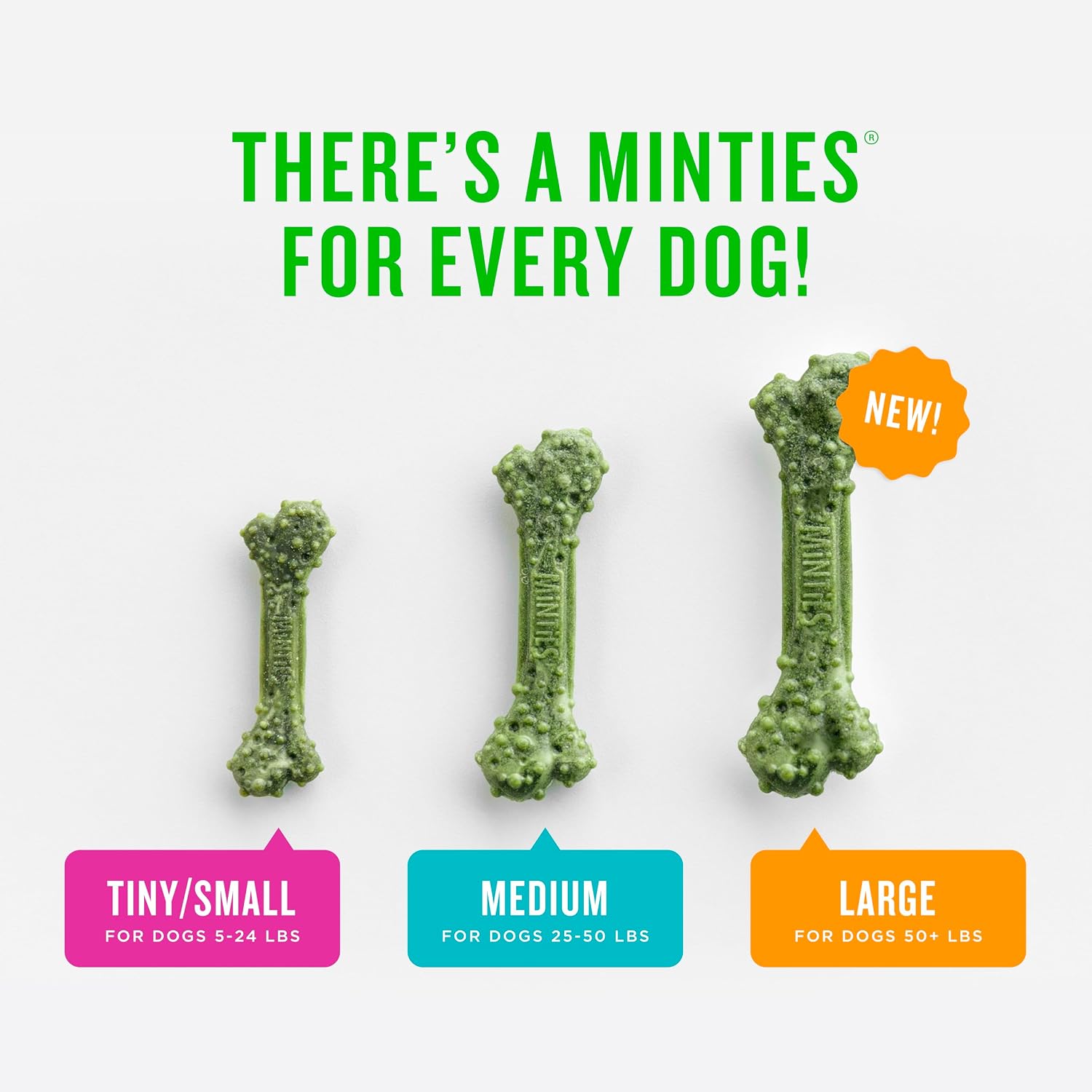 Minties Dental Chews for Dogs, 36 Count, Vet-Recommended Mint-Flavored Dog Treats for Large Breeds Over 50 lbs, Dental Bones Clean Teeth, Fight Bad Breath, Removes Plaque and Tartar