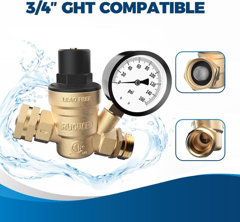 RVGUARD RV Water Pressure Regulator Valve, CSA Approved, Lead-Free Brass