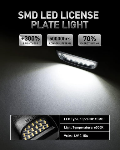 LESAUCE Full LED License Plate Light Tag Lamp Assembly Replacement for Chevy Silverado 1500 2500 3500 Suburban Tahoe GMC Sierra Yukon XL for Escalade, 6000K White, Pack of 2
