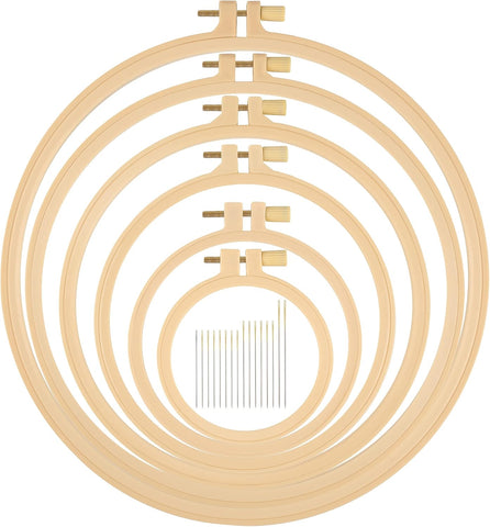 6 Pcs Embroidery Hoop, Round Plastic Cross Stitch Hoop with 16 Needles (3.6In to 10.7 in), Small Embroidery Hoop, Cross Stitch Hoops and Frames, Suitable for Embroidery, Craft Sewing