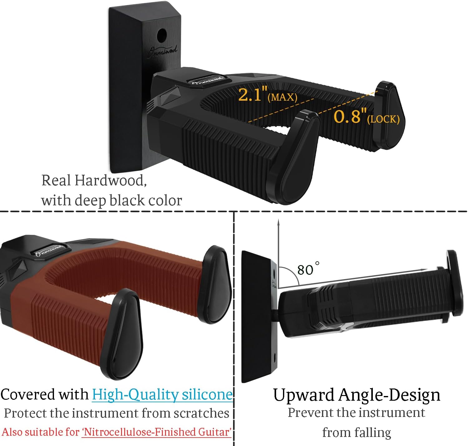 Guitar Wall Mount, Auto Lock Guitar Hanger Black Hardwood, Guitar Wall Hangers, Guitar Holder Hook Wall Stand for Classical, Acoustic, Electric Guitar, Banjo, Bass, Ukulele, Gift for Guitar Player