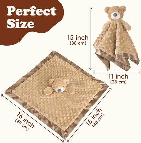 Baby Lovey Security Blanket, Soft Teddy Bear Stuffed Animal Snuggle Toy, Baby Registry Search Receiving Blankets for Newborn Infant Essentials Gifts for Boys Girls, Brown 16 Inch