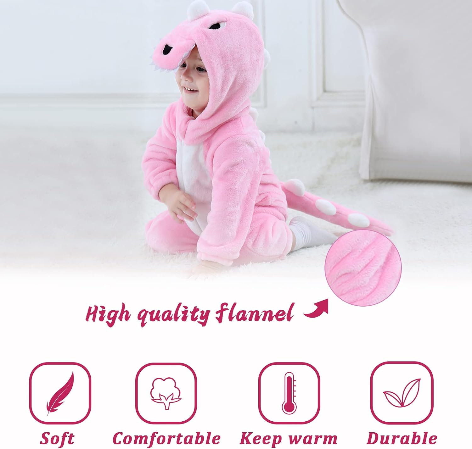 TONWHAR Infants & Toddlers Animal Costume for Halloween & Playwear - Dinosaur Tiger Hooded Romper Jumpsuit for Baby Boy Girl