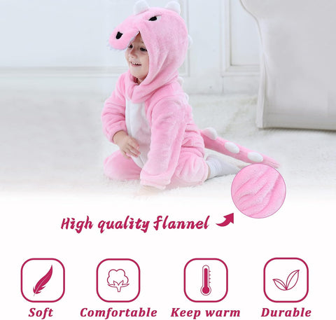 TONWHAR Infants & Toddlers Animal Costume for Halloween & Playwear - Dinosaur Tiger Hooded Romper Jumpsuit for Baby Boy Girl