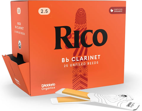 Rico Organic Bb Clarinet Reeds, Strength 2.5, 25 Pack