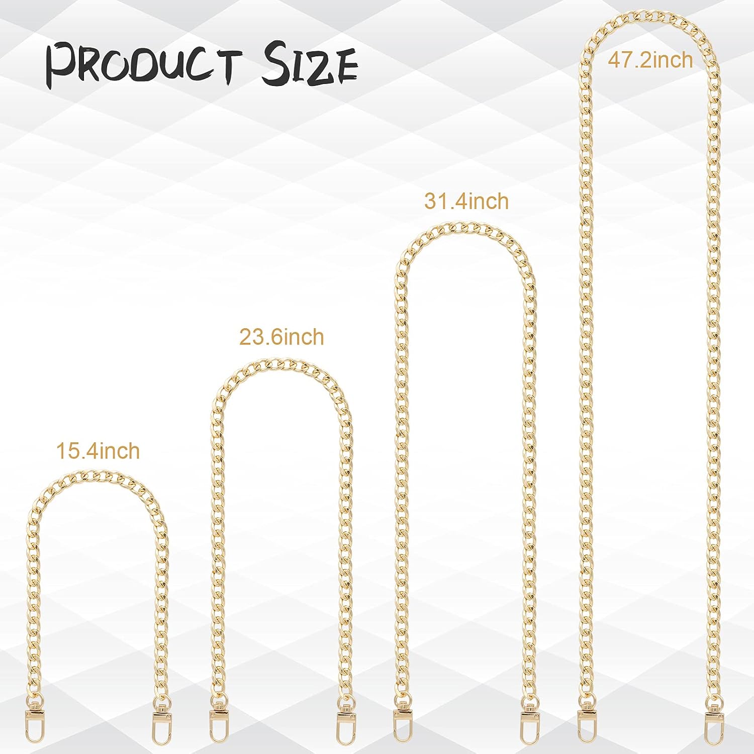 RAPUDA 4 Pieces Different Sizes Iron Replacement Flat Chains Iron, Metal Chain Strap for DIY Purse Handbag Shoulder Crossbody Bag Clutch (15.4 Inch, 23.6 Inch, 31. 4 Inch, 47.2 Inch) Gold