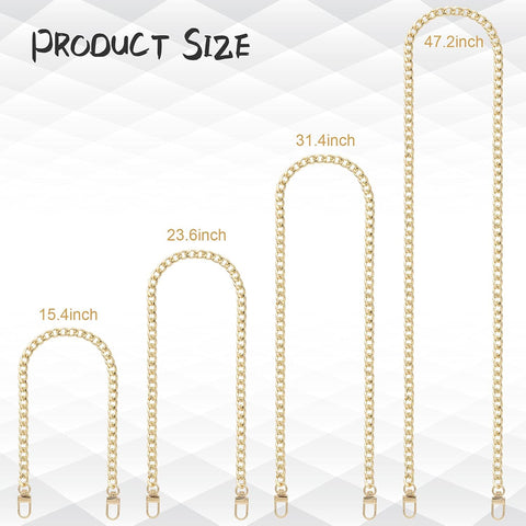 RAPUDA 4 Pieces Different Sizes Iron Replacement Flat Chains Iron, Metal Chain Strap for DIY Purse Handbag Shoulder Crossbody Bag Clutch (15.4 Inch, 23.6 Inch, 31. 4 Inch, 47.2 Inch) Gold