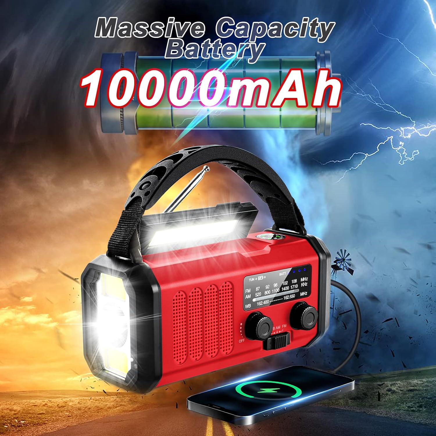 Emergency Weather Radio with NOAA,10000mAh Solar Hand Crank Radio,AM FM