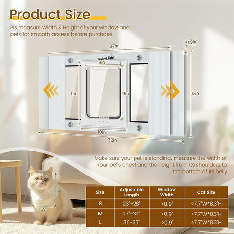 Adjustable Cat Door for Window, 27"-32" Quick Install