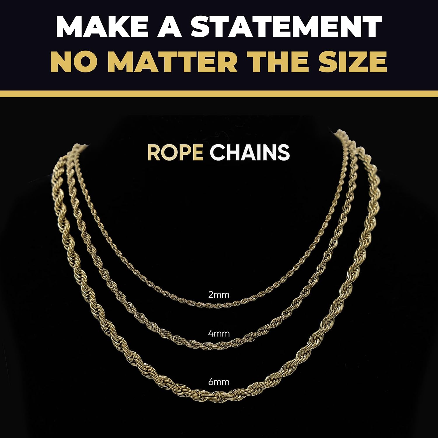 GLD Rope Chain - Gold-Plated Rope Chain with Exclusive Storage Travel Pouch - Snatch-Proof Clasp, Sweat-Proof and Fade-Resistant - Lifetime Quality, Designed in Miami