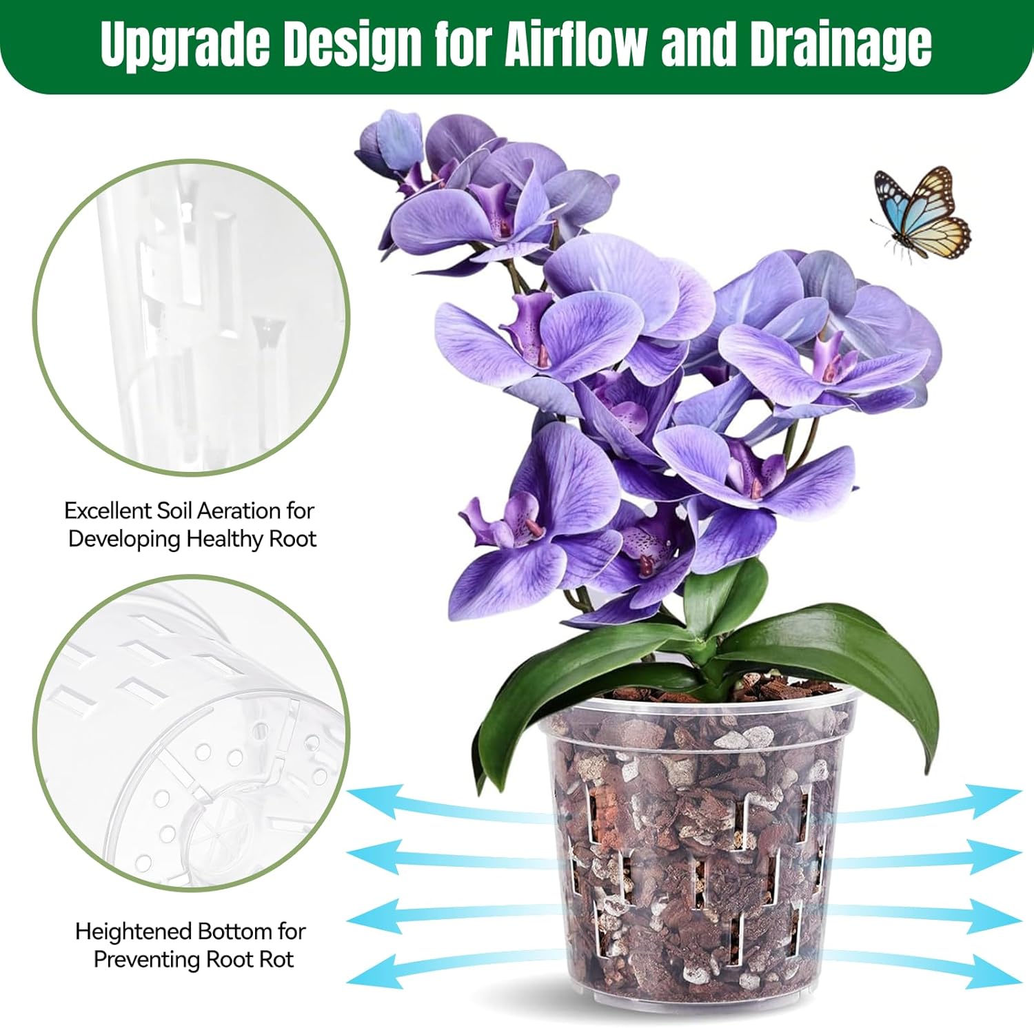 TRUEDAYS Orchid Pot with Saucers, 4 Pack 6 Inch Plant Pot with Drainage