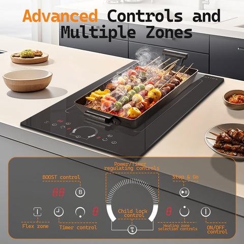 Noxton Double Induction Cooktop, Upgraded Induction Stovetop with Flex Zone