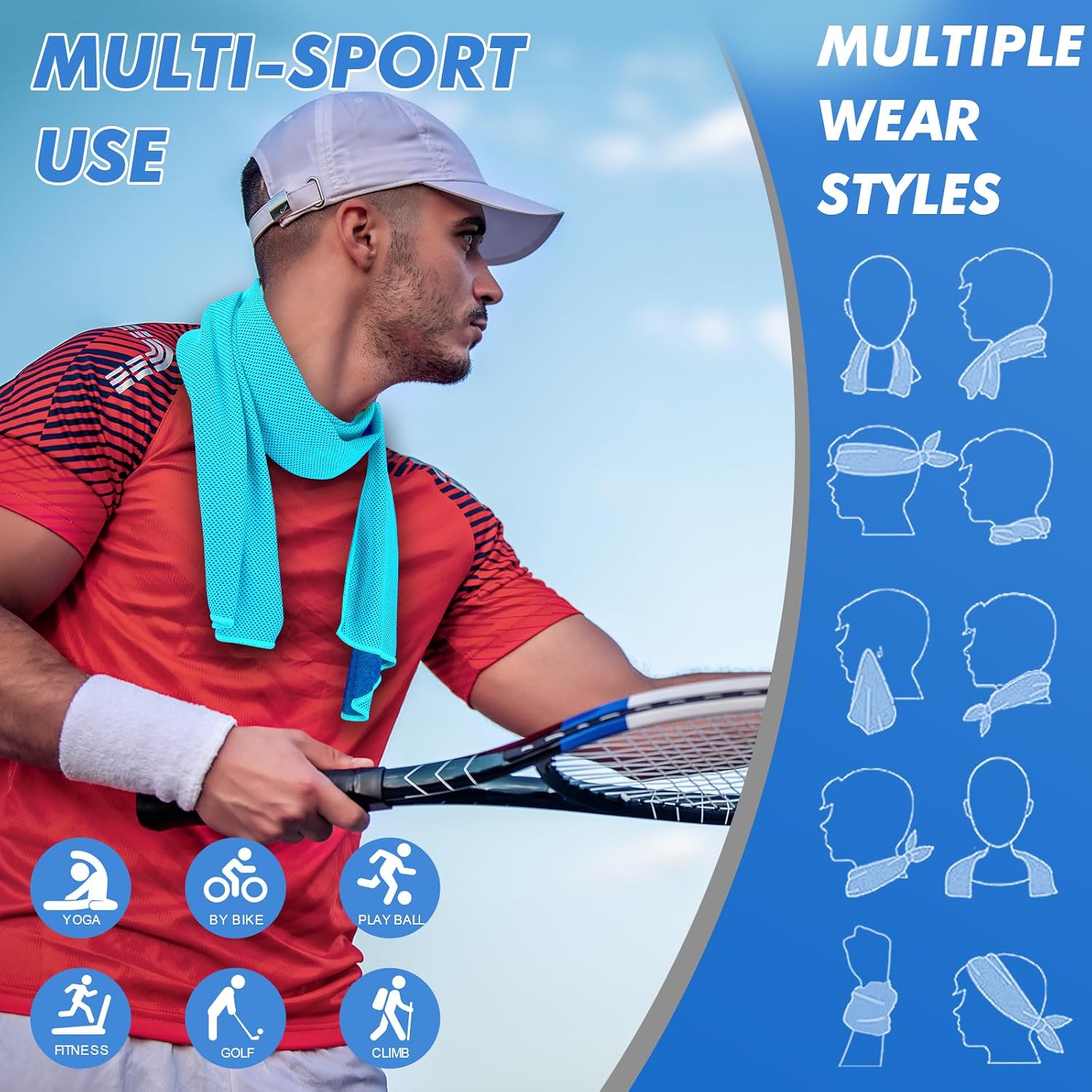 CSITE 6 Pack Cooling Towels (47"x12") for Neck and Face, Ice Towel for Hot Weather, Soft Breathable Chilly Gym Towels, Microfiber Towel for Work Out, Yoga, Running, Camping & More Activities