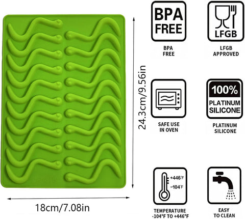 4Pcs Gummy Candy Molds - Silicone Gummy Worm Molds with 2Pcs Dropper,Non-stick and Bpa Free for Candy Chocolate Gummies Baking