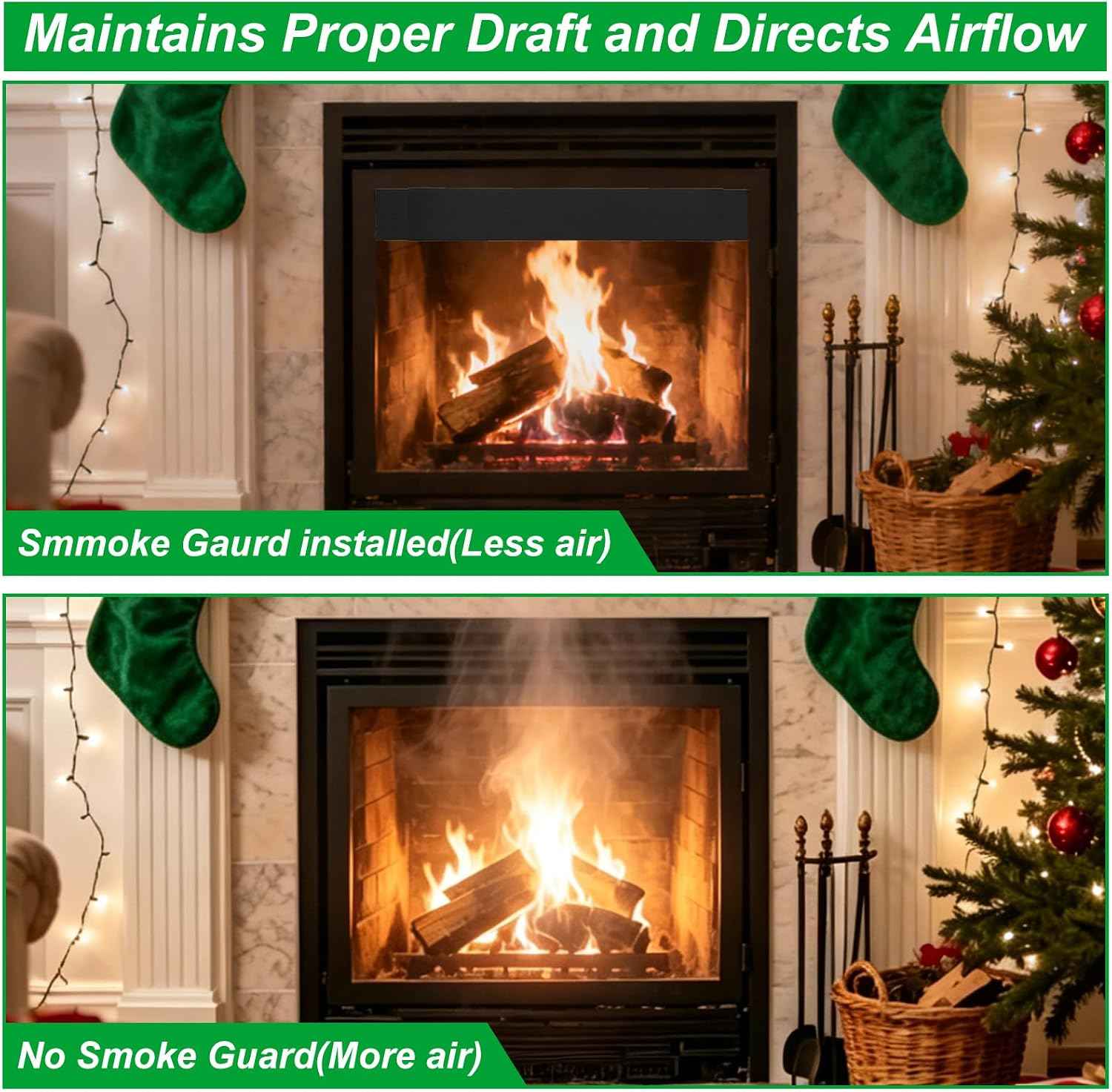 4 Inch Tall Fireplace Hood & Heat Deflector Shield Mantel Protects for Efficient Draft Control | Adjustable Smoke Guard for 28.5" to 48" Fireplaces