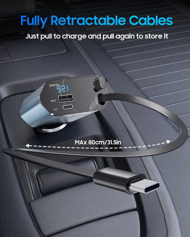 Retractable Car Charger for iPhone 17, 69W USB C 4 in 1 Fast Charging, Car Truck Accessories, Car Adapter, Road Trip Essentials Gift for Men Women, for iPhone 17 Pro Max Air 16 15 14 13, Galaxy, Pixel