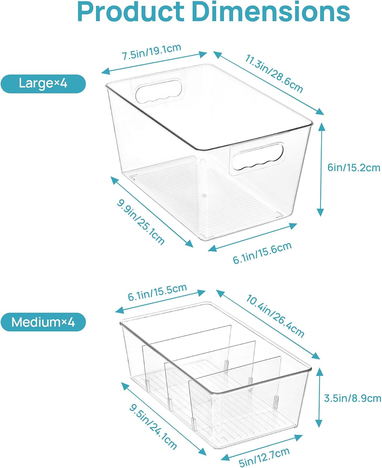Vtopmart 8 Pack Clear Storage Bins Set for Pantry Organizer