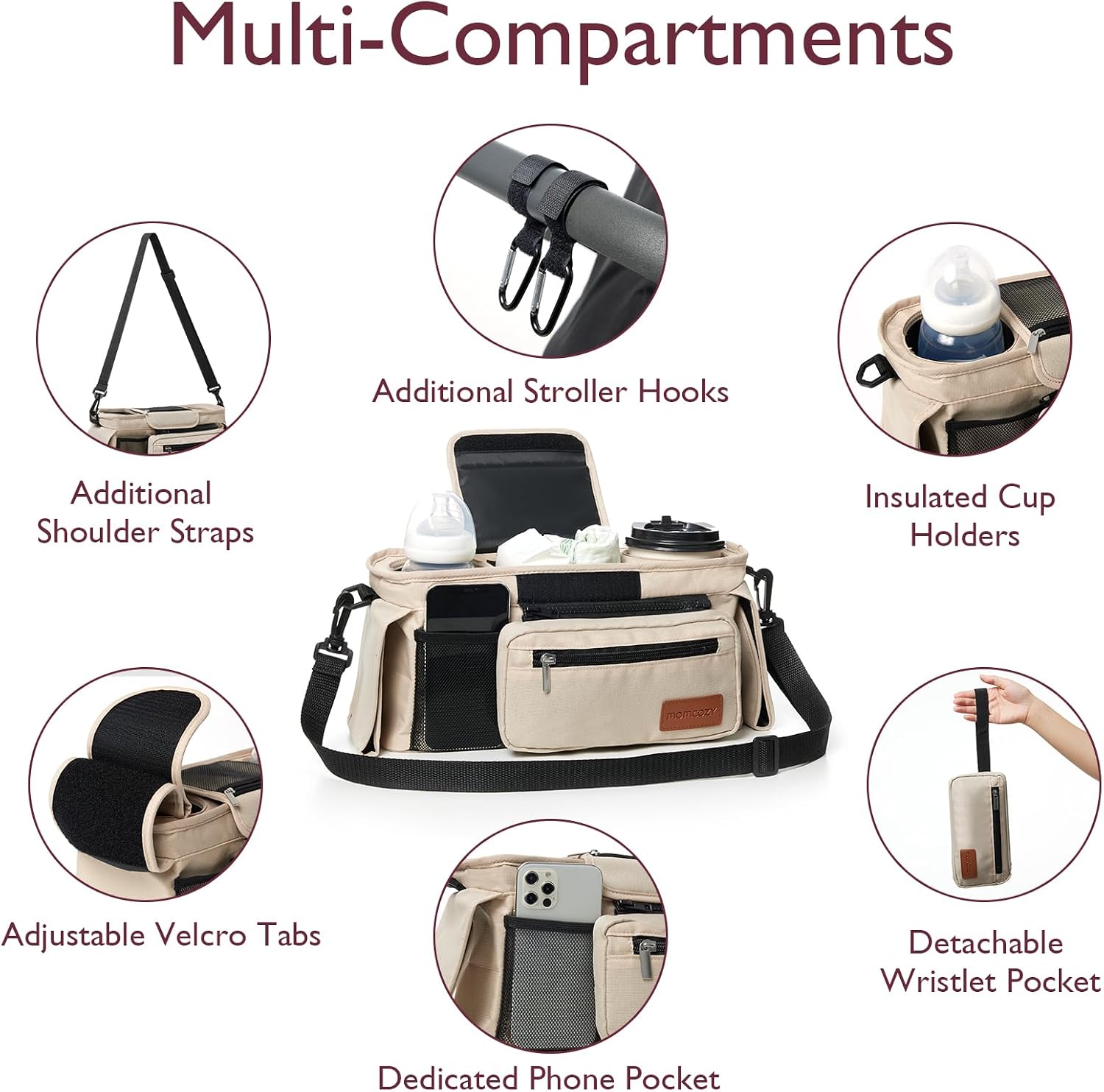 Momcozy Universal Stroller Organizer with Insulated Cup Holder