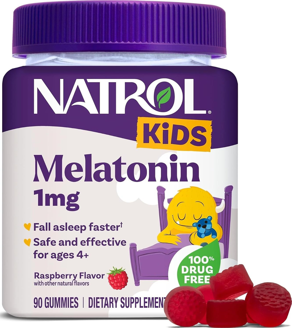 Natrol Kids Melatonin 1mg, for Restful Sleep, 90 Raspberry-Flavored Gummies
