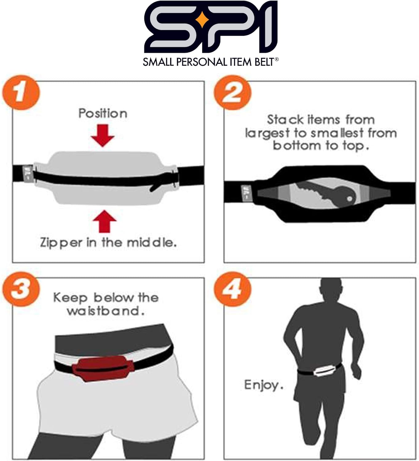 SPIbelt Running Belt Original for Women Men, Phone Holder for Running, Running Fanny Pack, Holder for Phone, Running Waist Pack, Adjustable Waist, [Fits All Phones]. Black with Black Zipper