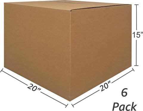 Large Moving Boxes 20'' x 20'' x 15'' (Pack of 6), Corrugated Cardboard Boxes for Packing, Shipping & Moving