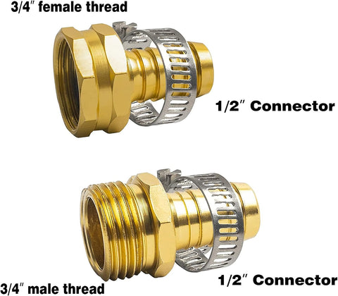 Hourleey Garden Hose Repair 1/2 Inch, Aluminum Mender Hose Connector Fitting with Clamp, Fit 1/2" Male & Female Hose Connector, 3 Sets
