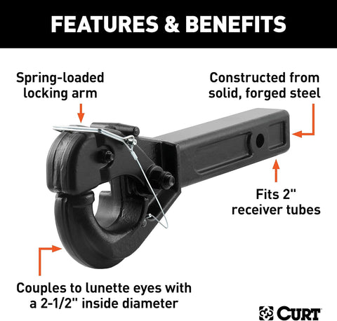 CURT 48004 Receiver-Mount Pintle Hook for 2-1/2" Lunette Rings