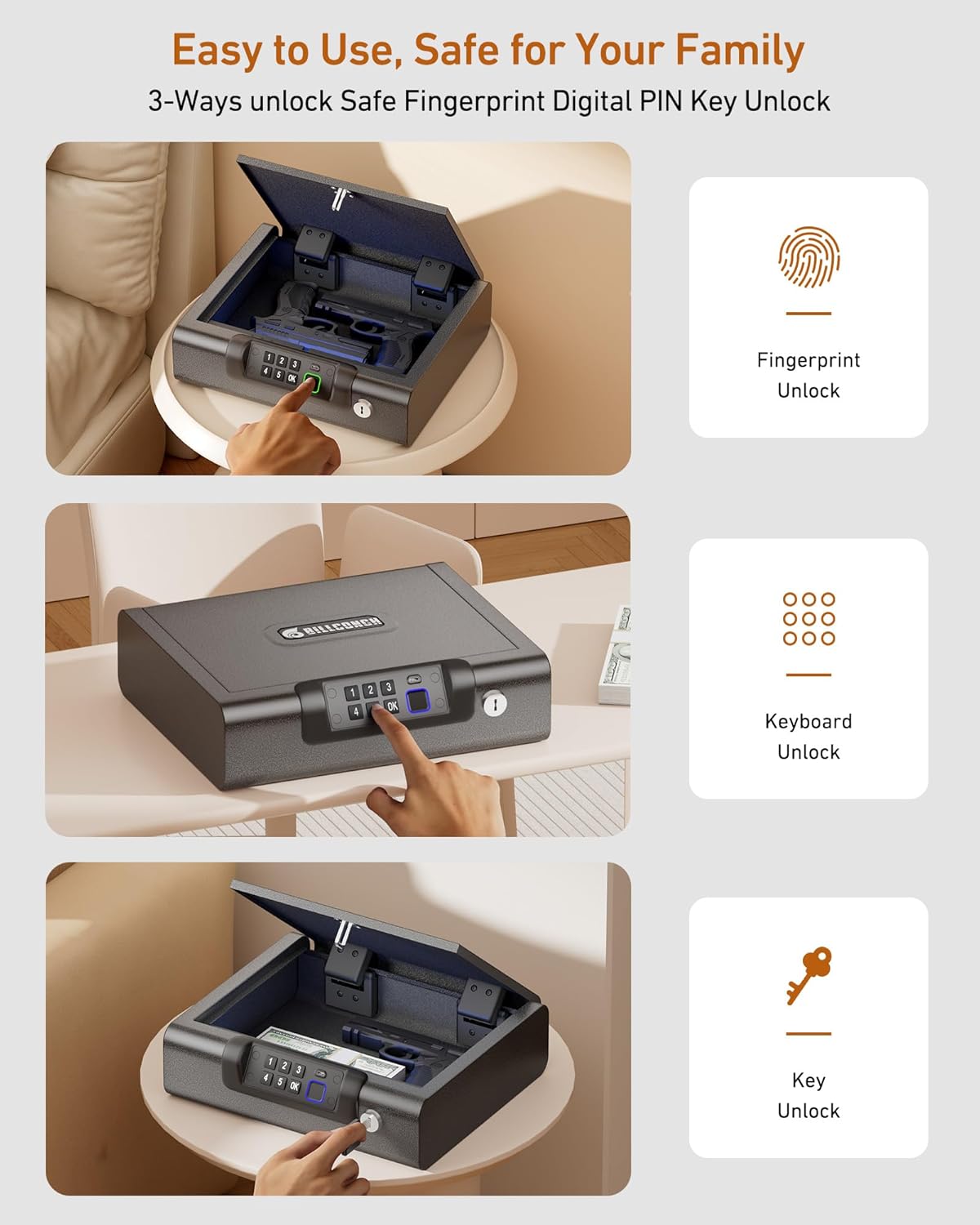 BILLCONCH Gun Safe,Biometric Fingerprint Gun Safe for Handgun Pistol Safes