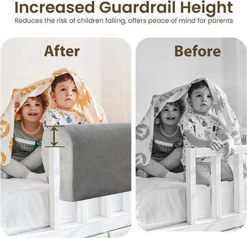 Toddlers' Bed Rail Bumpers Protector, Children's Bed Guardrail Padding, Soft Cushioned Barrier, Increased Height, Easy to Install, Washable Cover, Fits Floor, Bunk & Loft, 3 Ft, Gray, 1Pack