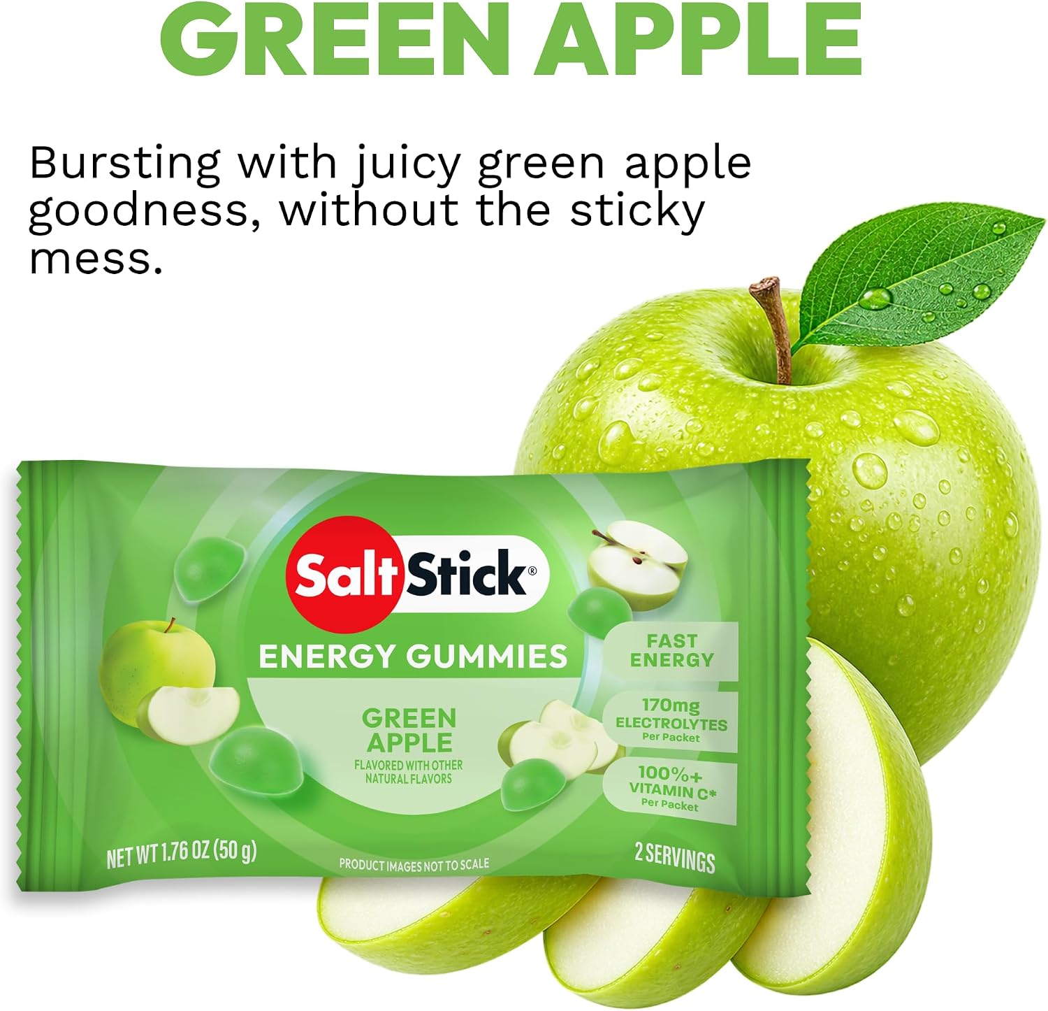 SaltStick Energy Chews Green Apple Energy Gummies 10 Bags/ 20 Servings