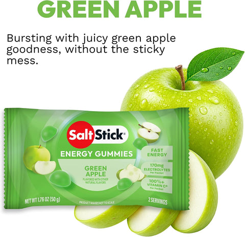 SaltStick Energy Chews Green Apple Energy Gummies 10 Bags/ 20 Servings