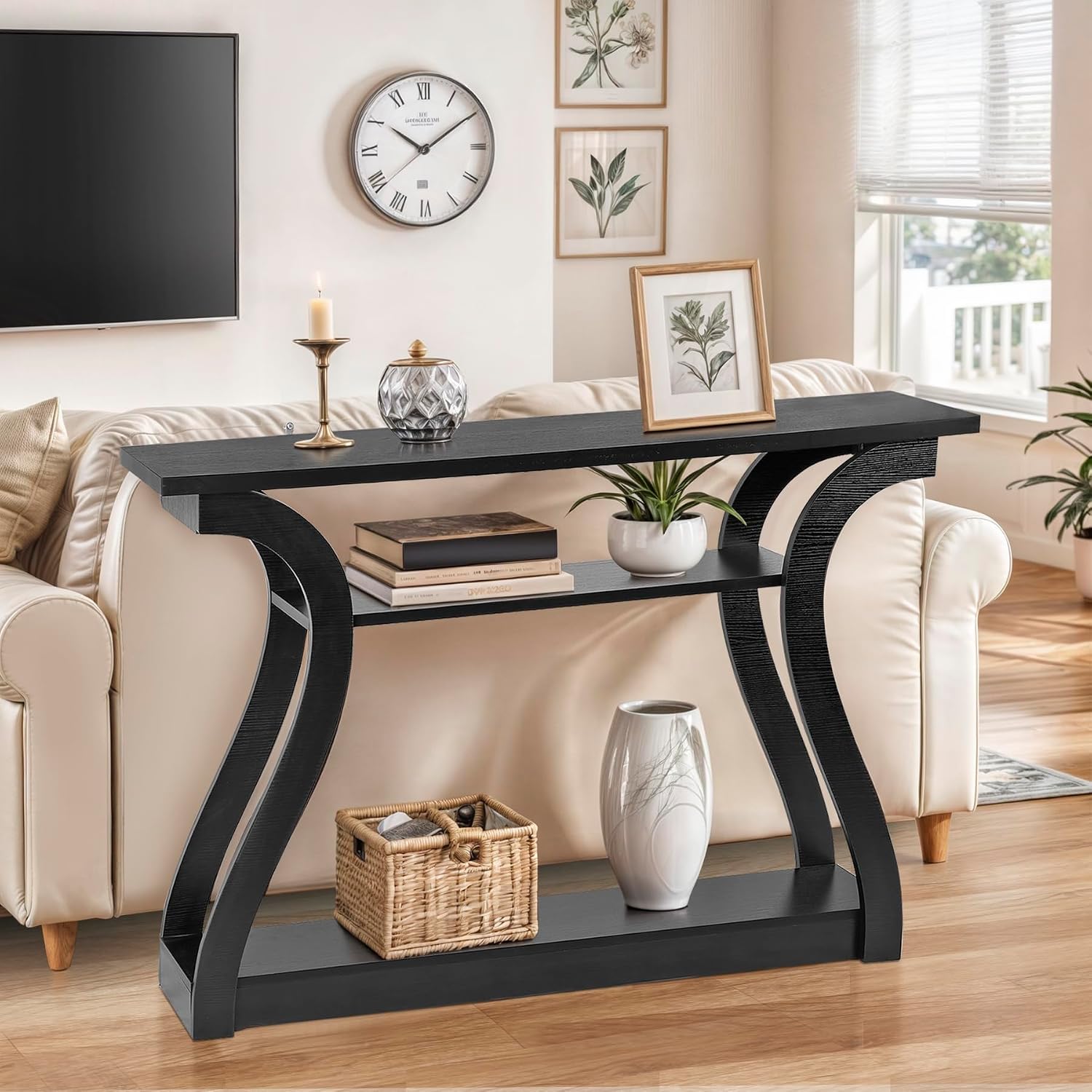 ZenStyle Wood Console Table, 3 Tier Modern Accent Sofa Table for Entryway, Living Room, Hallway, 49 in Wide, Easy Assembly