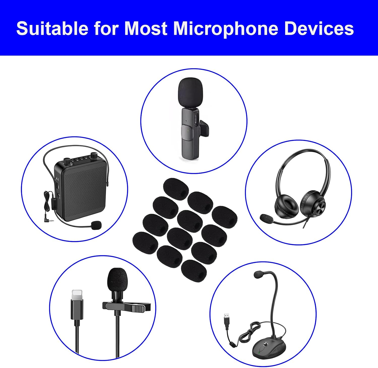 12 Pack Microphone Covers Foam, Noise Reduction Mic Cover, for Lapel and Headset Microphones Windscreen