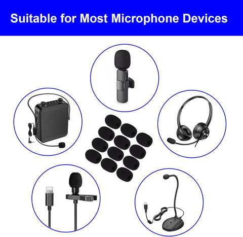 12 Pack Microphone Covers Foam, Noise Reduction Mic Cover, for Lapel and Headset Microphones Windscreen